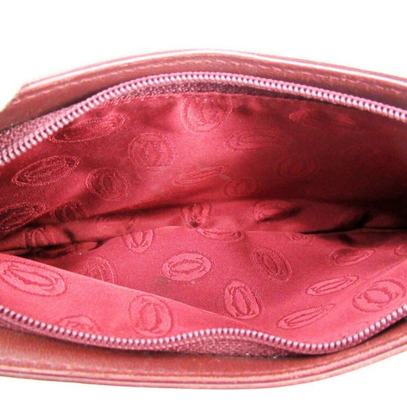 AUTH Cartier Clutch Pouch Must Line Bordeaux Leather - Picture 3 of 5